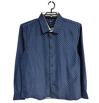 Rosso Milano Italy Men's Modern Fit collared geometric print navy blue size L - Image 1 of 4