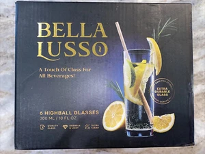 Bella Lusso Highball Glasses Tall Drinking Glass Set of 6 Clear NEW in Box - Picture 1 of 5