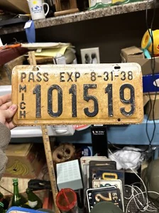 1938 Michigan License Plate Pass Exp 8-31-38 101519 - Picture 1 of 19