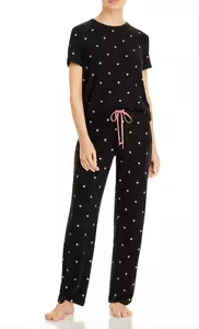 Aqua Lounge L116607 Women's Black Heart Print Pajama Set Size XL - Picture 1 of 3