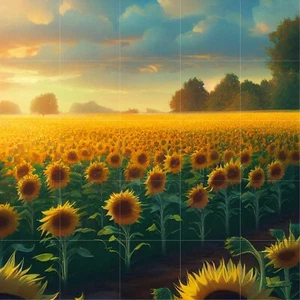 Tile Mural/Mosaic Ceramic Panel of Flower Mural - Sunflower Field Wall Art Print - Picture 1 of 7