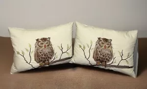 Set Of 2 - Storehouse Cotton Embroidered Owl Throw Pillows Feather Down 19x13 - Picture 1 of 7