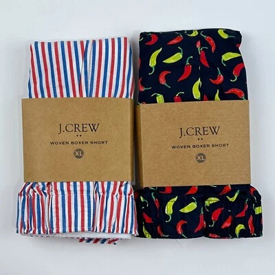 J Crew Boxers Men's XL 2 Pair Jalapeno Chili Peppers and Striped Boxer Shorts - Image 1 of 3