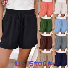 Womens Cotton Linen Elastic Waist Shorts Ladies Loose Summer Beach Hot Pants US