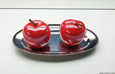 2x Deko Obst Apfel Figur Keramik Dolomite Rottöne+1x Tablett Teller Schale Chrom - Bild 1 von 2