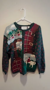 Vintage Country Farm Theme Cardigan - Portraits by Northern Isles - Small S - Picture 1 of 2