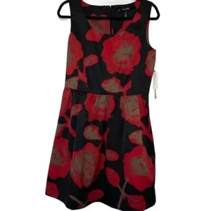 NEW! Mac & Jac Red Black Floral Sleeveless Swing Dress Women's Size Large - Picture 1 of 8
