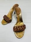 GUCCI Slip-on Style Sandals Brown Leather Gold Sole US: 6 EU: 36 Height: 2.8"