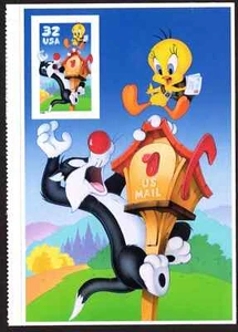 #3205C Sylvester & Tweety Mint INH Imperforate Booklet Pane of 1 - Picture 1 of 1