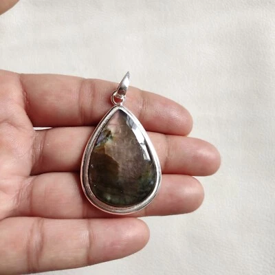 Ciondolo pietra preziosa labradorite ciondolo argento labradorite naturale gi... - Immagine 1 di 4