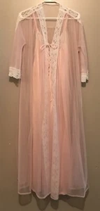 Pink Chiffon Robe and Nylon Pink Gown Set - Picture 1 of 8