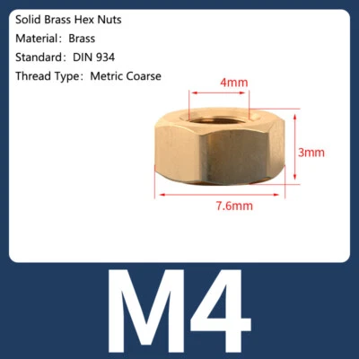 Sechskantmuttern M1,4 M1,6 M2 M2,5 M3 bis M22 DIN 934 , Messing - Mutter DIN 934 - Bild 1 von 4