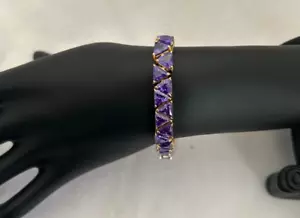 Purple Amethyst Lab Created Tennis Bracelet Gold Plated - Picture 1 of 8