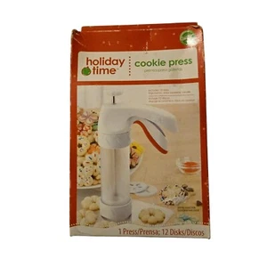 Wilton Cookie Press Holiday Time Comfort Grip NIB 2011 12 Disks Clear Barrel - Picture 1 of 7