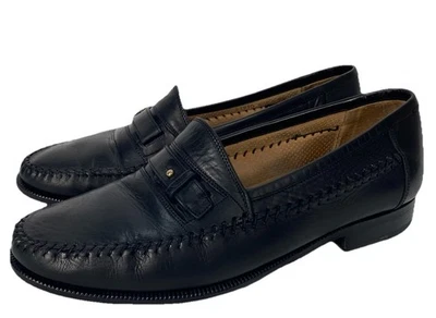 Bruno Magli Leather Loafers Men’s 9.5 W Handmade In Italy Black Moccasin Vibram - Image 1 of 4