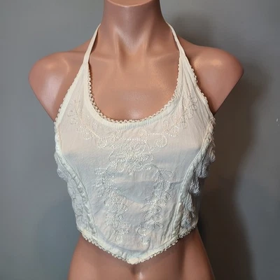 Camiseta sin mangas vintage Y2K halter chica cabaña boho boda bordado encaje Foto 1 de 4