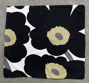 Marimekko Unikko Kissenbezug schwarz hellbraun weiß Blumen Mohn Baumwolle Vintage 26x24 - Bild 1 von 13