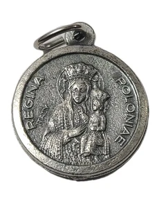 Colgante Virgen María Regina Poloniae Madonna Polaca Częstochowa .75" Tono Plata - Imagen 1 de 10