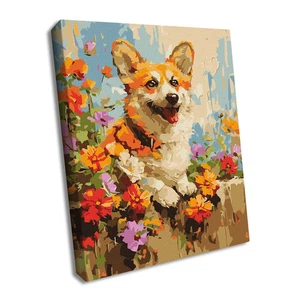 Kit Pintura por Números Ideyka A corgi en Flores KHO6616 - Imagen 1 de 2