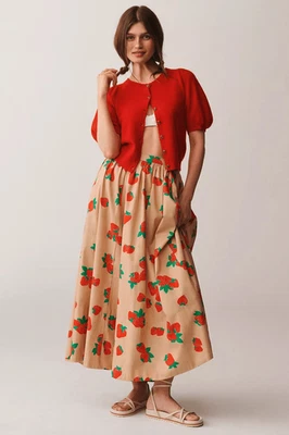 Nueva Maxi Falda Estampada Anthropologie The Jacie Popelina de Maeve talla M Foto 1 de 4