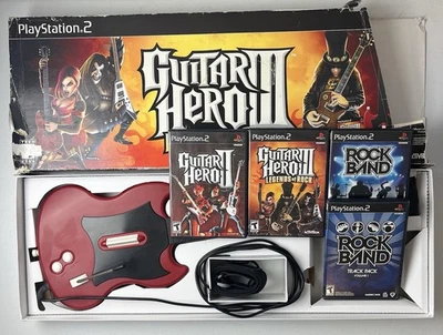 PS2 Guitar Hero 3 Legends of Rock SG Guitar Bundle w/ Box 4 Games GH2 Rock Band - Image 1 of 4