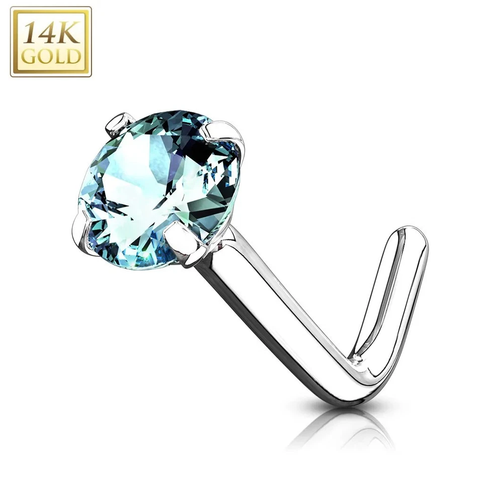 Piercing Naso Oro Bianco 14 Carati Strass Asta L - Immagine 1 di 1