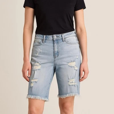 Mustard Seed Distressed Bermuda Shorts Size Small Light Wash Frayed Denim Cutoff - Image 1 of 4