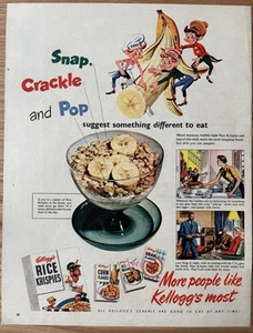 1950er KELLOGG’S Rice Krispies Frühstück MÜSLI GROSSE WERBUNG SNAP CRACKLE POP - Bild 1 von 2