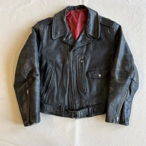 Giacca moto in pelle con tasca a D anni 50 60  - Foto 1 di 24