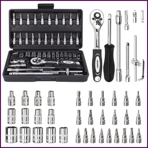 Juego De Llaves Trinquete Herramientas Para Mecanica 46 Piezas 1/4 Pulgada Kit - Foto 1 di 16