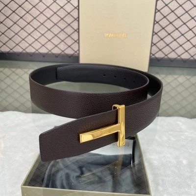 正品 Tom Ford 双面皮革 T 形扣腰带豪华设计师时尚 — 第 1/4 张图片