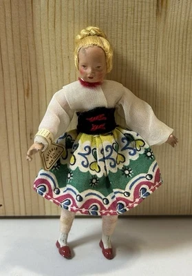 Muñeca miniatura Shackman & Co vintage años 50 Alemania etiqueta original rubia trenza moño Foto 1 de 4