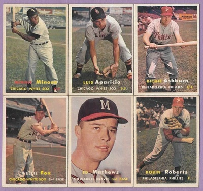 Lote 1957 Topps HOF: Mathews Fox Roberts Ashburn Doby Minoso Aparicio Hodges Wynn Foto 1 de 4