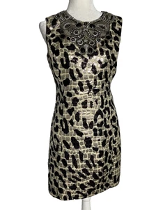 ST. JOHN Couture Beaded Metallic Animal Print Sleeveless Sheath Dress Sz 6 Women - Picture 1 of 18