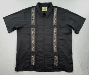 Vintage Haband Guayabera Shirt Mens 2XL Black Full Zip Short Sleeve Embroidery - Picture 1 of 6