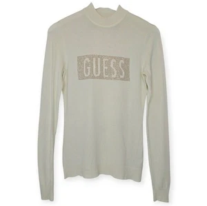 GUESS Women’s Logo Sweater Small Ivory Cozy Knit Y2K Glam Old Money Minimalist - Picture 1 of 8