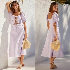 Charlie Holiday Healey Linen Midi Dress AU 8 / US 4 / S Short Sleeve Cut Out - Bild 1 von 9