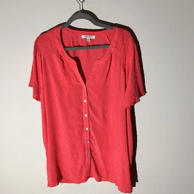 Blusa para mujer Rose & Olive manga corta coral talla 3x cuello en V botón delantero usada en excelente estado Foto 1 de 4