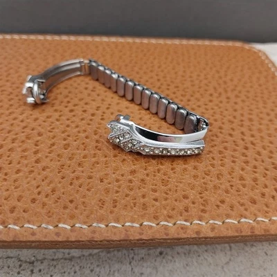 Correa de reloj vintage de cóctel con diamantes de imitación rellenos de oro blanco para damas de la década de 1950 sin usar Foto 1 de 4