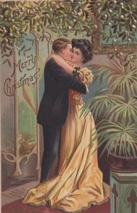 Weihnachten um 1908 - Paar in liebevoller Umarmung - gebraucht/versandt - Bild 1 von 2