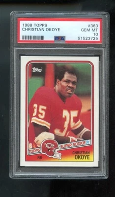 1988 Topps #363 Christian Okoye ROOKIE RC PSA 10 Graded Football Card NFL GEM - Image 1 of 2