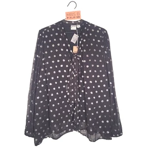 Joanie Top 22 schwarz silber gepunktet Bindekragen Bluse Etoile transparente Ärmel neu - Bild 1 von 13