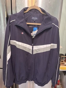 Vintage Champion Windbreaker Mens Jacket NWT Navy Blue Gray And White Size - Picture 1 of 7