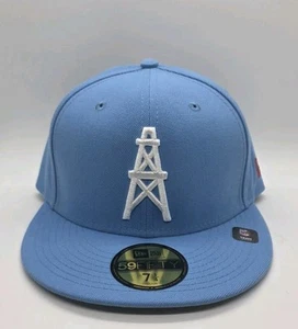New Era 59FIFTY Houston Oilers Throw Back Sombrero Ajustado Azul Bebé Talla 7 1/4 - Imagen 1 de 5