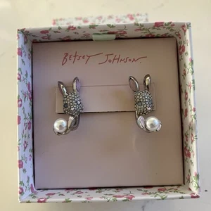 Betsey Johnson Bunny Rabbit Barbell Jacket Earrings, NEW WITH TAGS - Picture 1 of 6