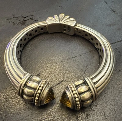 Vintage Lagos Caviar Citrine Stone Sterling Silver & 18k Gold Cuff Bracelet - Image 1 of 4
