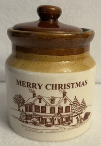 Vintage Glazed Stoneware Crocks Spice Jar Merry Christmas - Picture 1 of 7