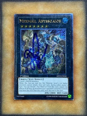 Yugioh Mermail Abyssgaios ABYR-EN046 Ultimate Rare 1st Ed SIGNED LP - Image 1 of 3