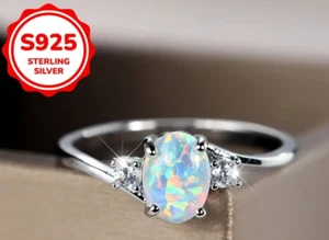 Opal Ring SIZE 9 , 1.7g 925 Sterling Silver Plated, Simple Engagement Wedding - Picture 1 of 5