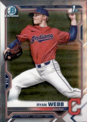 2021 BOWMAN DRAFT CHROME 1ST CLEVELAND INDIANS - RYAN WEBB #BDC-57 - Image 1 of 2